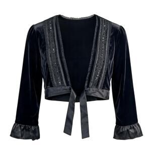 Pink Vanilla Women Regular Size 16 Black Velvet Cropped Blazer Jacket Tie Closur